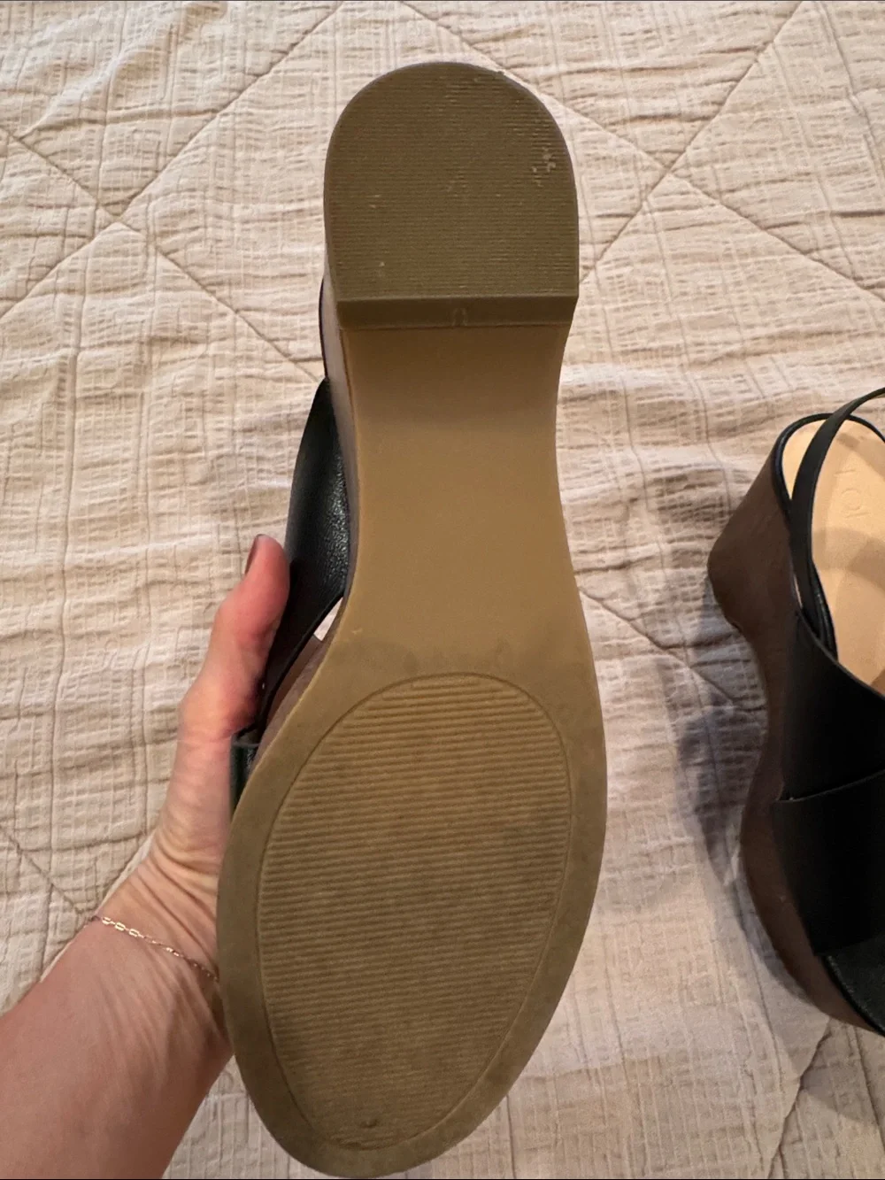 LOFT Black Cross‑Strap Platform Slingback Sandals